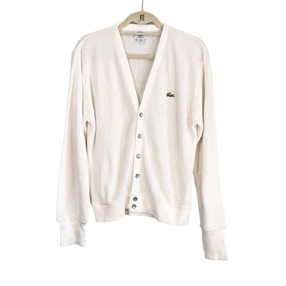 Izod Lacoste Sweaters - Vintage Izod Lacoste Women's Cream V-neck Button Front Cardigan Sweater Medium